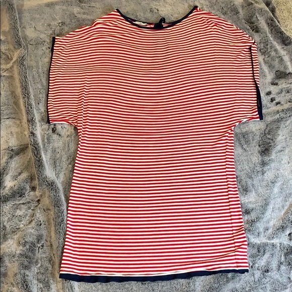 Red & white striped dress with navy trim. - Picture 1 of 5